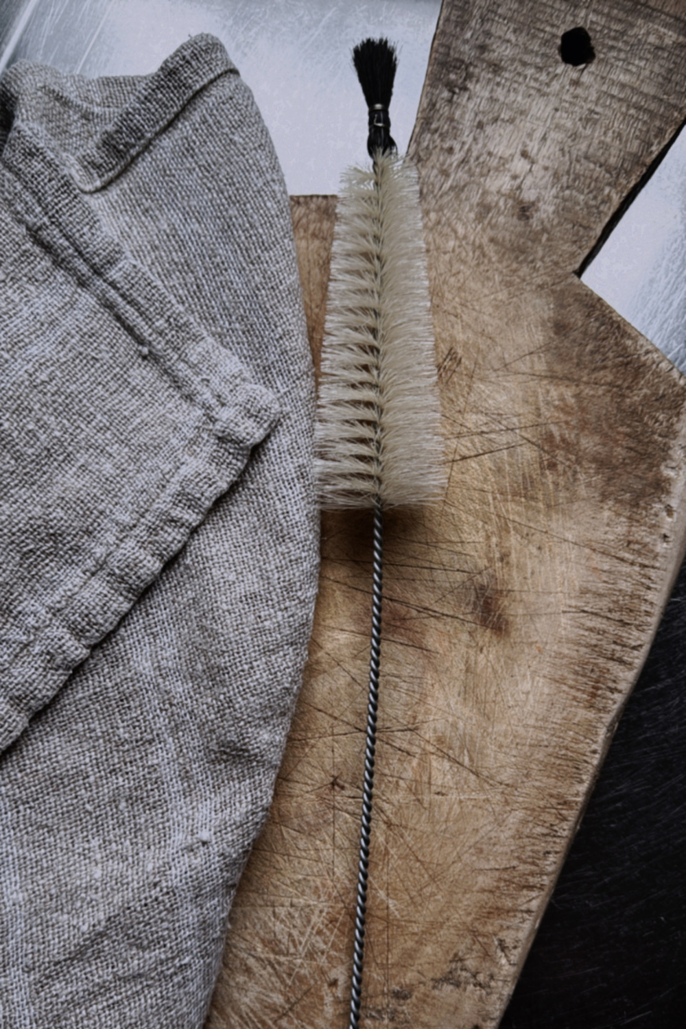 Redecker bottle brush with wire handle and black horsehair tip shop at Tomolly.