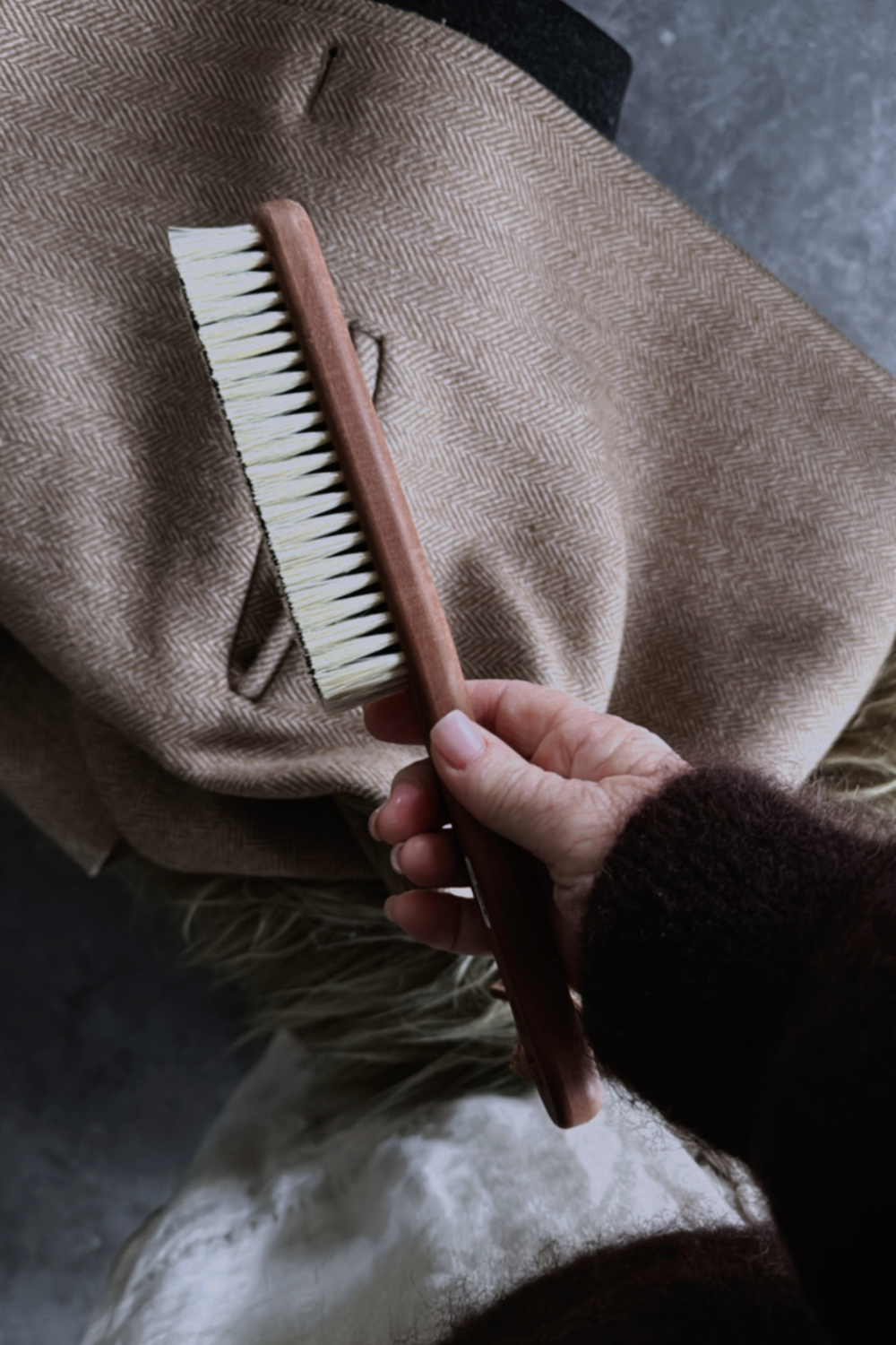 Redecker Cashmere Brush held by Belinda the Shopkeeper at Tomolly