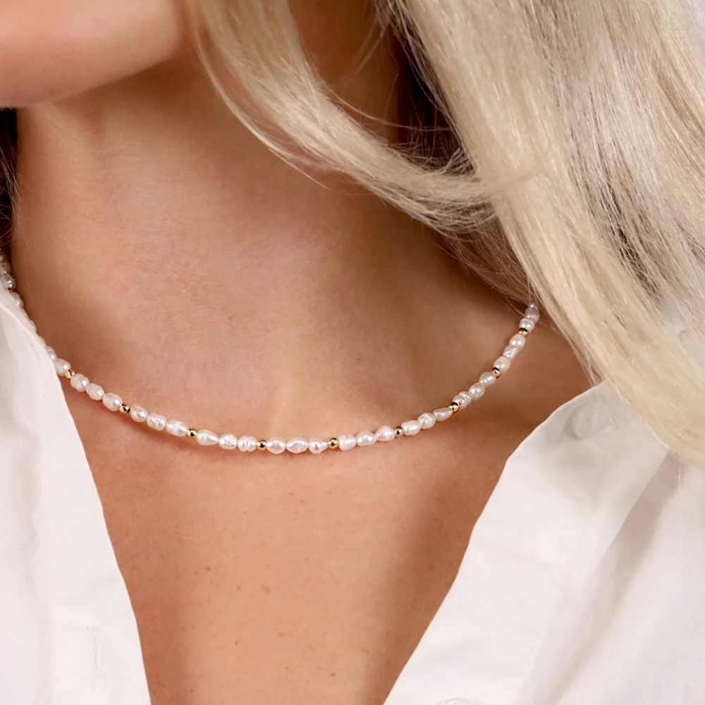 Indigo & Wolfe LACEY freshwater pearl necklace available at Tomolly Carcoar.